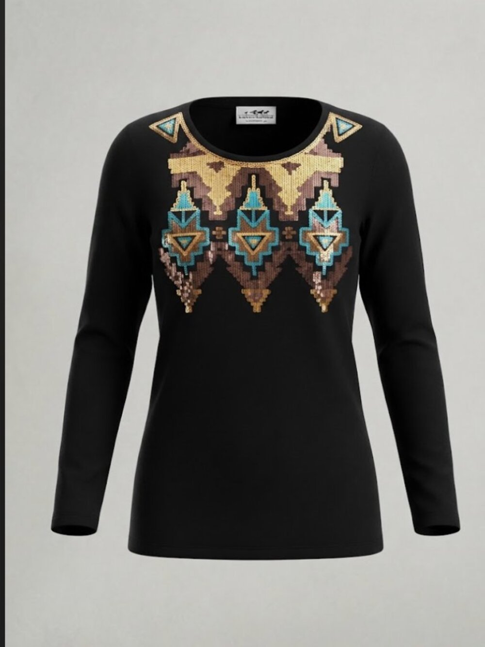 Back in the Saddle Black Sequin Southwestern Geometric Tunic Top Medium
